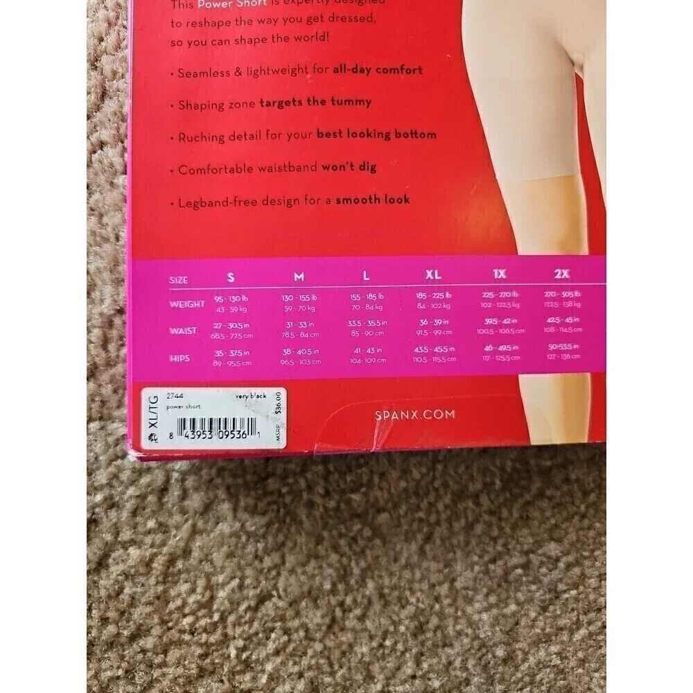 Spanx Women's Power Short Mid Thigh Shaper Short Black Size XL NEW $36
